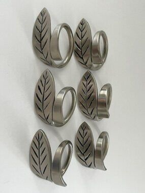 Napkin Rings Metal Silver Heavy Duty Leaf Design - Set of 6